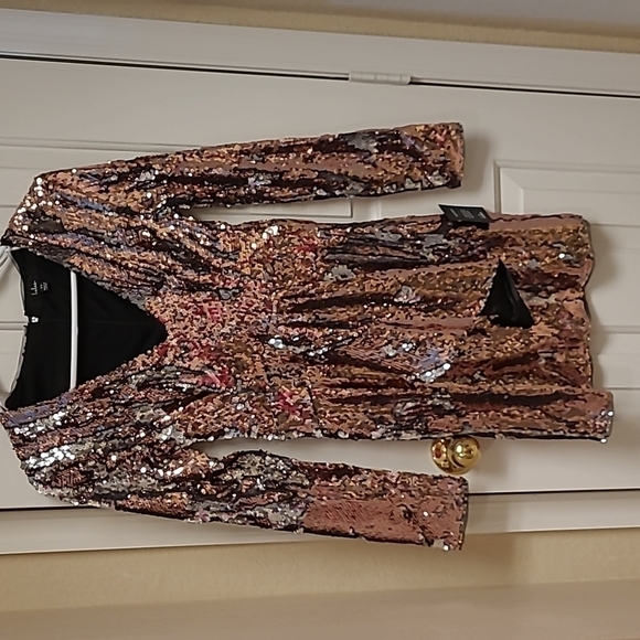 Nwt Lulu's XS Rose Gold Multi Reversible Sequin Mini Dress - Picture 14 of 17